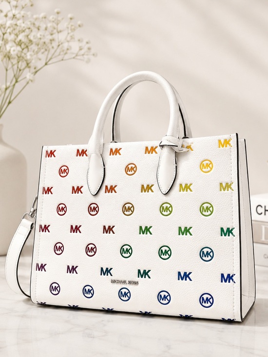 Michael Kors Handbags - Michael Kors Mirella Medium Rainbow Logo Embossed Tote Bag 🌈